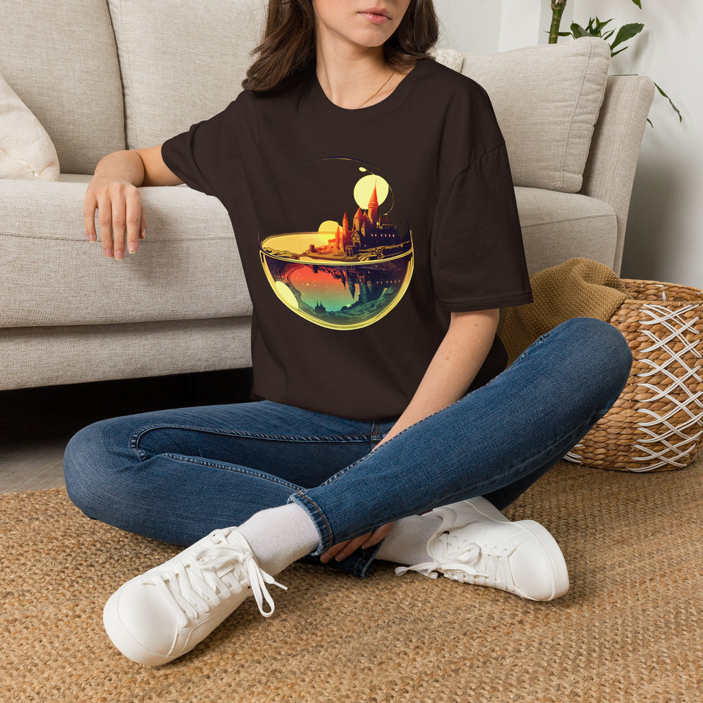Fantasy Castle in Crystal Ball T-Shirt - Glass Orb Sunset Illustration
