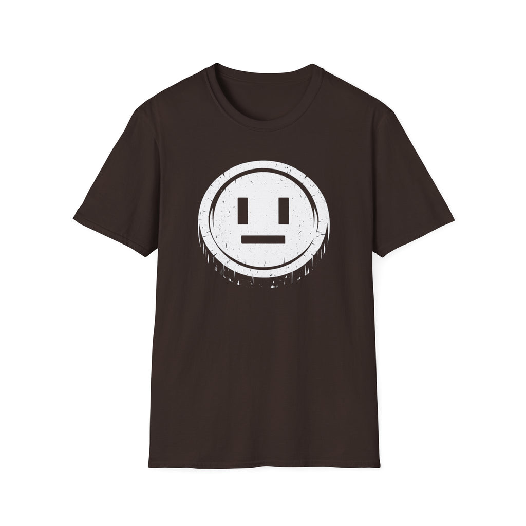 Meh Emoji Face Coin Grunge T-Shirt - Minimal Neutral Emoticon Tee