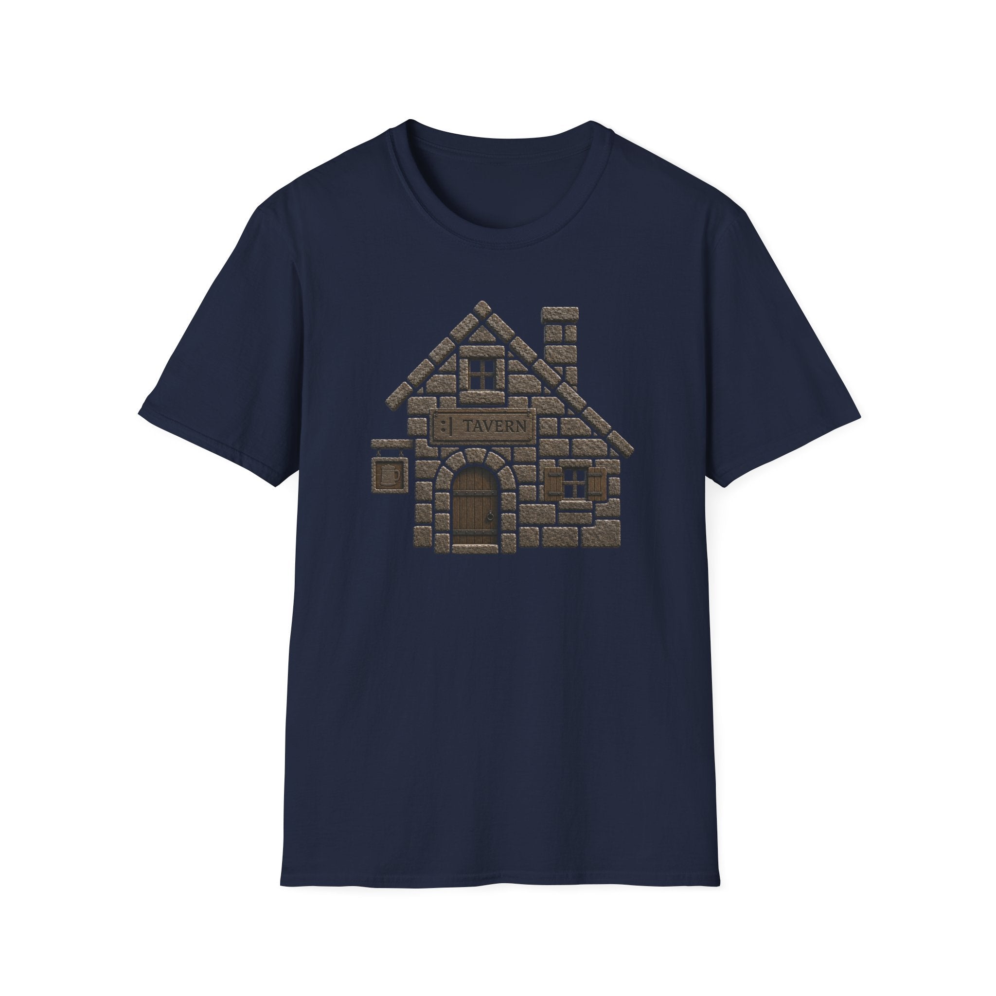Stone Tavern Cottage T‑Shirt — Cozy Stone Pub Illustration Tee