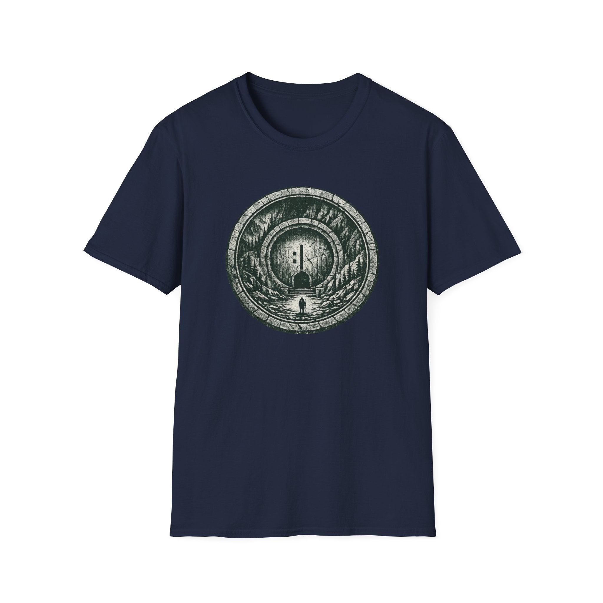 Mystic Forest Portal T-Shirt — Circular Woodland Scene with Moonlit Path