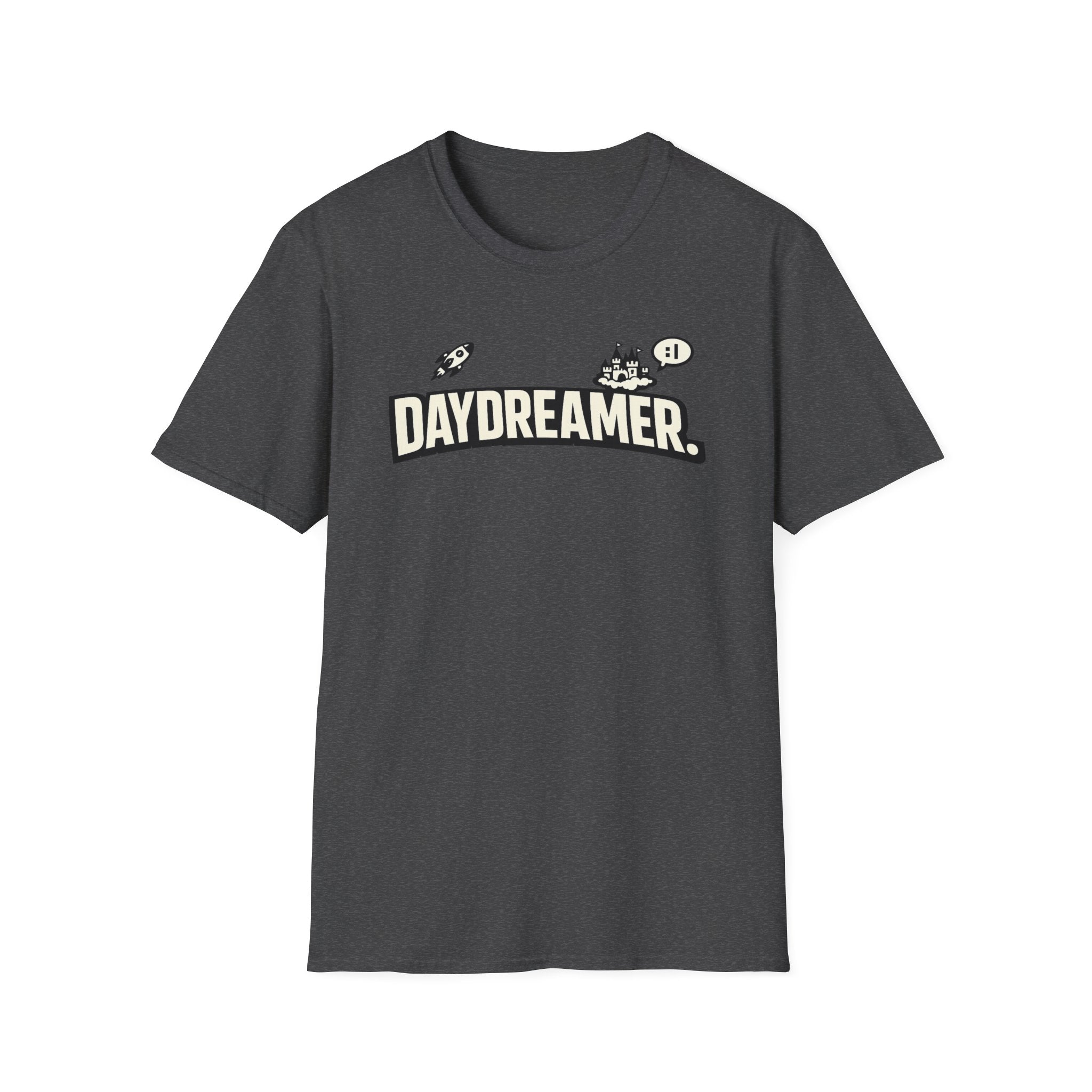 Daydreamer Graphic T-Shirt — Retro Rocket & Castle Design