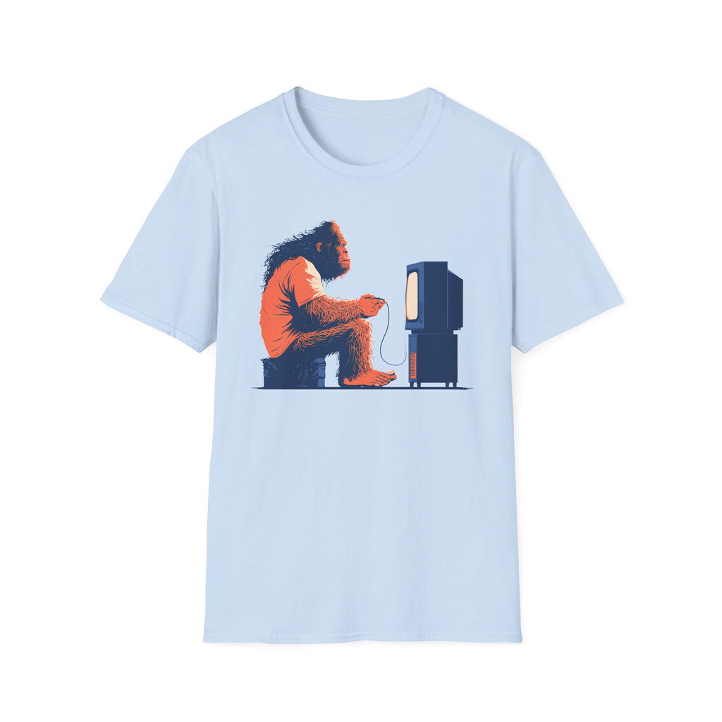 Retro Gamer Sasquatch T-Shirt - Vintage Bigfoot Playing Video Games Graphic Tee