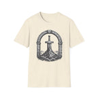 Sword in the Stone Mountain T-Shirt - Fantasy Sword & Archway Graphic Tee