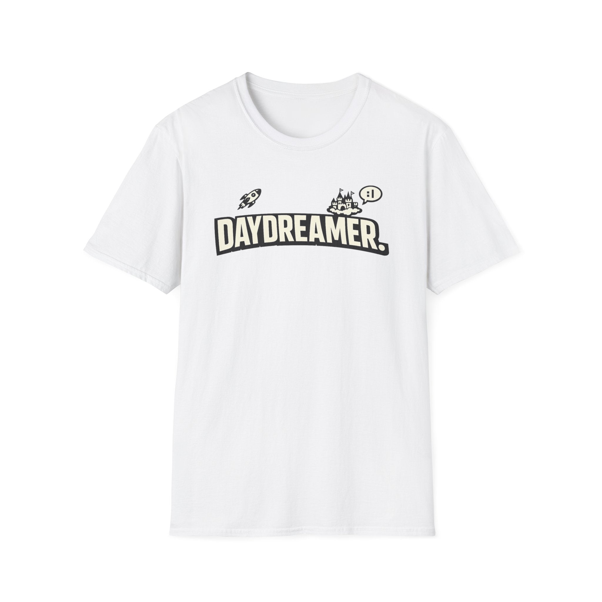 Daydreamer Graphic T-Shirt — Retro Rocket & Castle Design