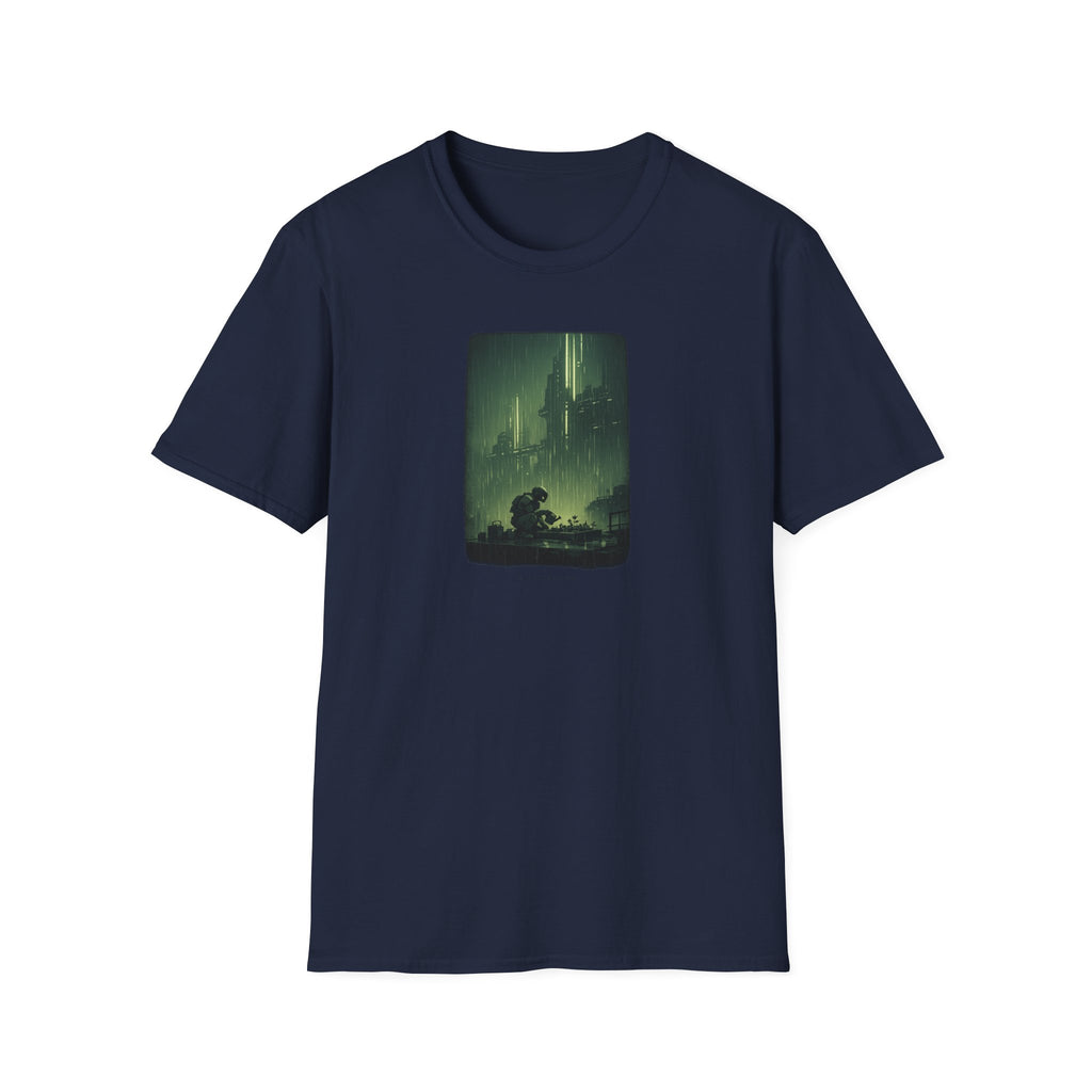 'Maintenance' Mode Retro Futuristic - Gardener Cityscape T-Shirt