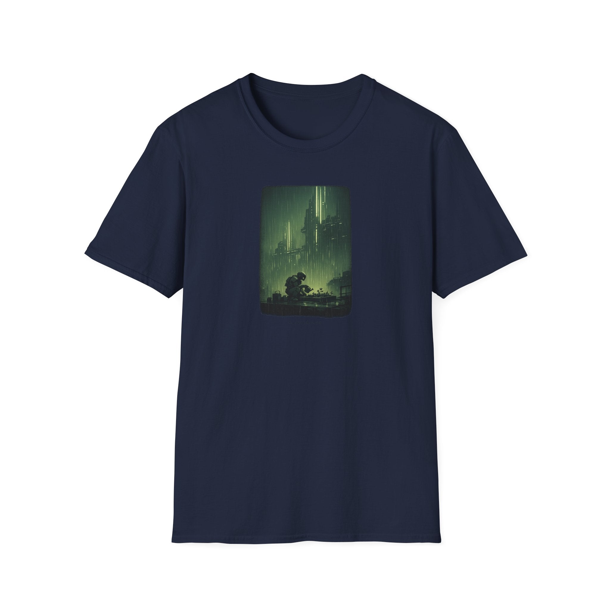 'Maintenance' Mode Retro Futuristic - Gardener Cityscape T-Shirt