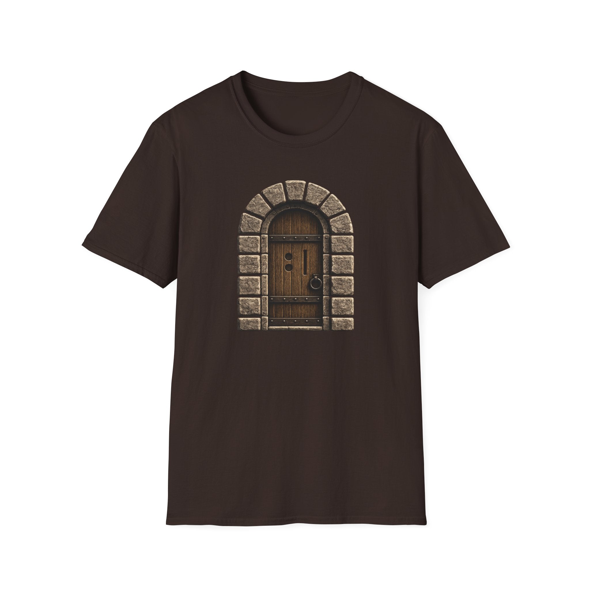 Medieval Mystery Stone Arch Door T-Shirt - Rustic Castle Entrance Graphic Tee