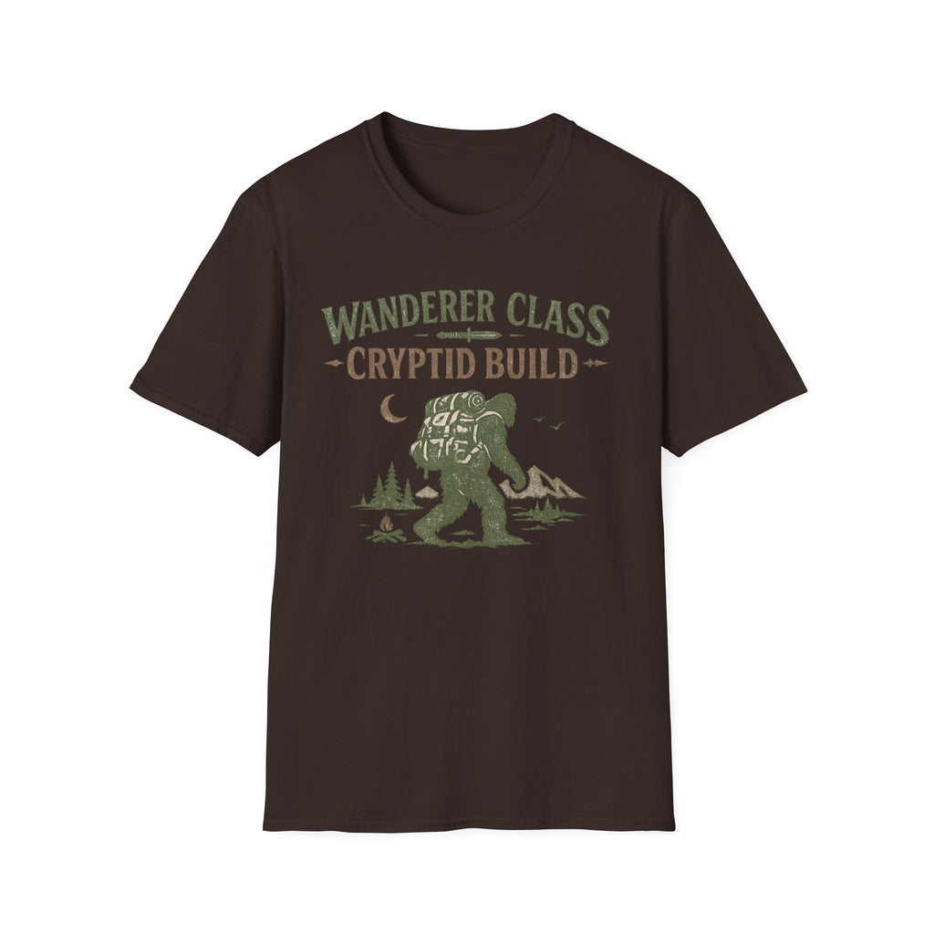 Wanderer Class Cryptid Build - Bigfoot Hiking Graphic T-Shirt