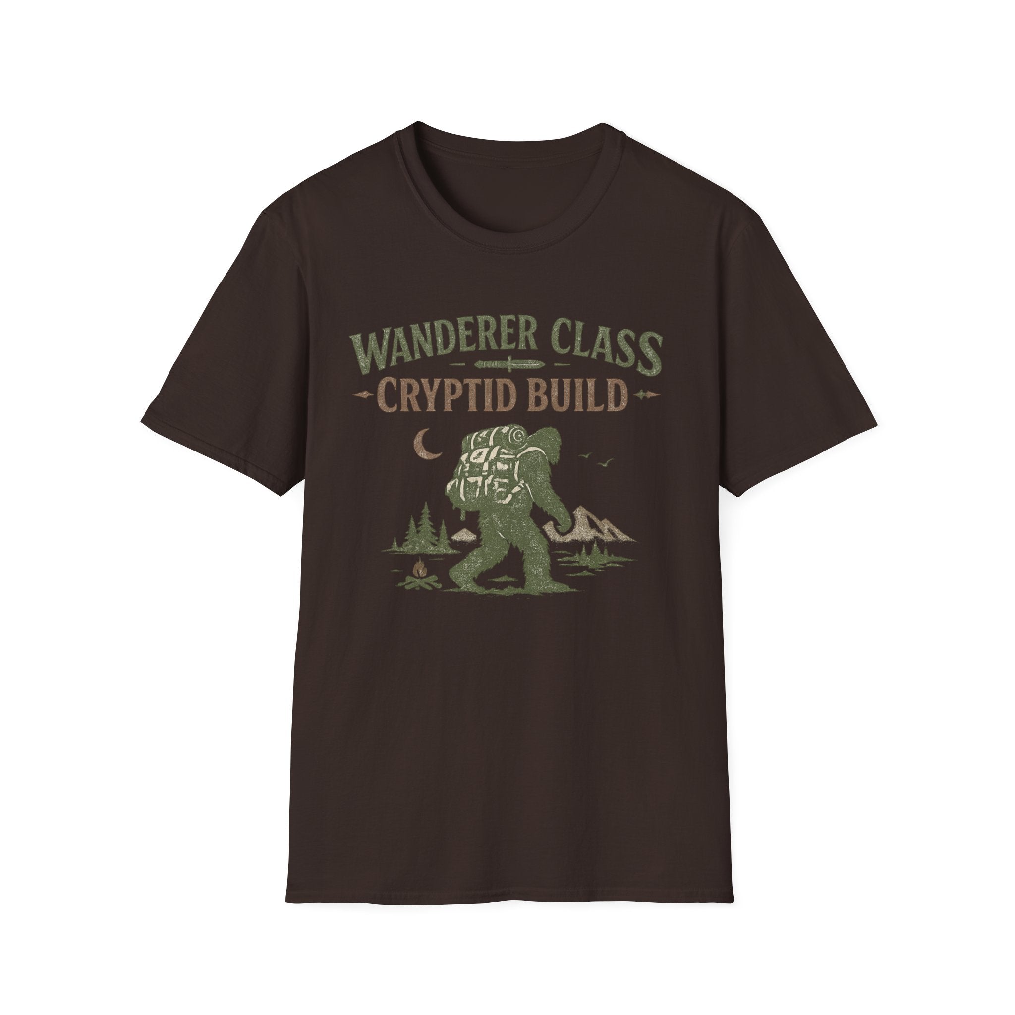 Wanderer Class Cryptid Build - Bigfoot Hiking Graphic T-Shirt