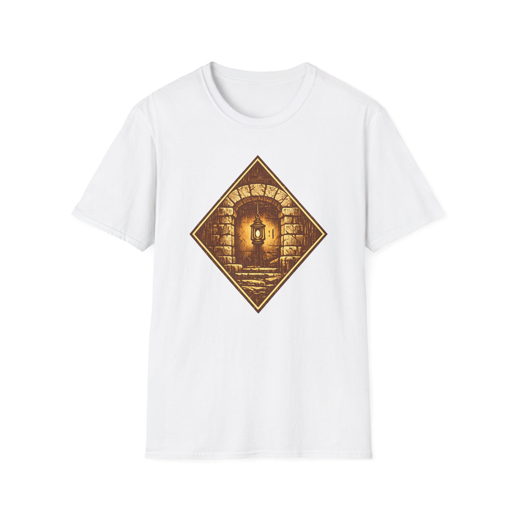 Glowing Lantern T-Shirt — Vintage Stone Diamond Pattern Tee