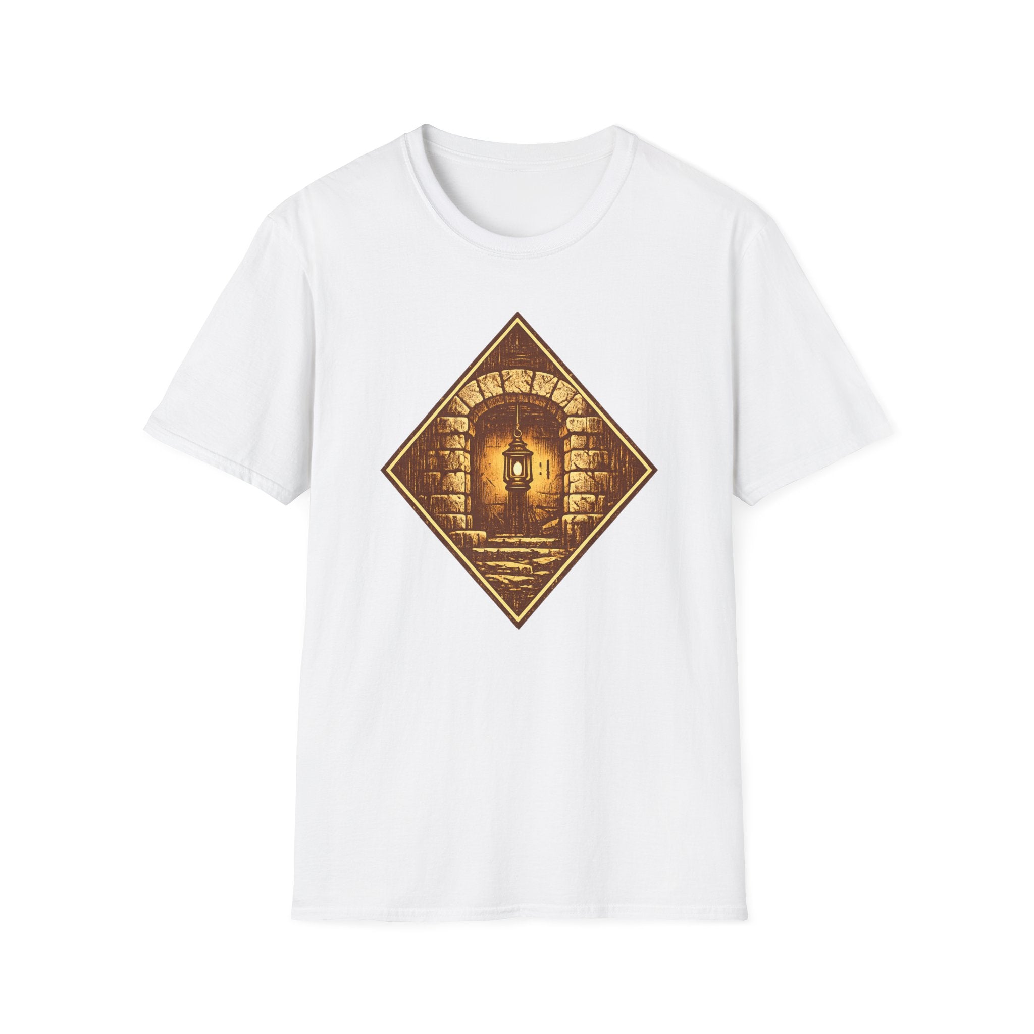 Glowing Lantern T-Shirt — Vintage Stone Diamond Pattern Tee