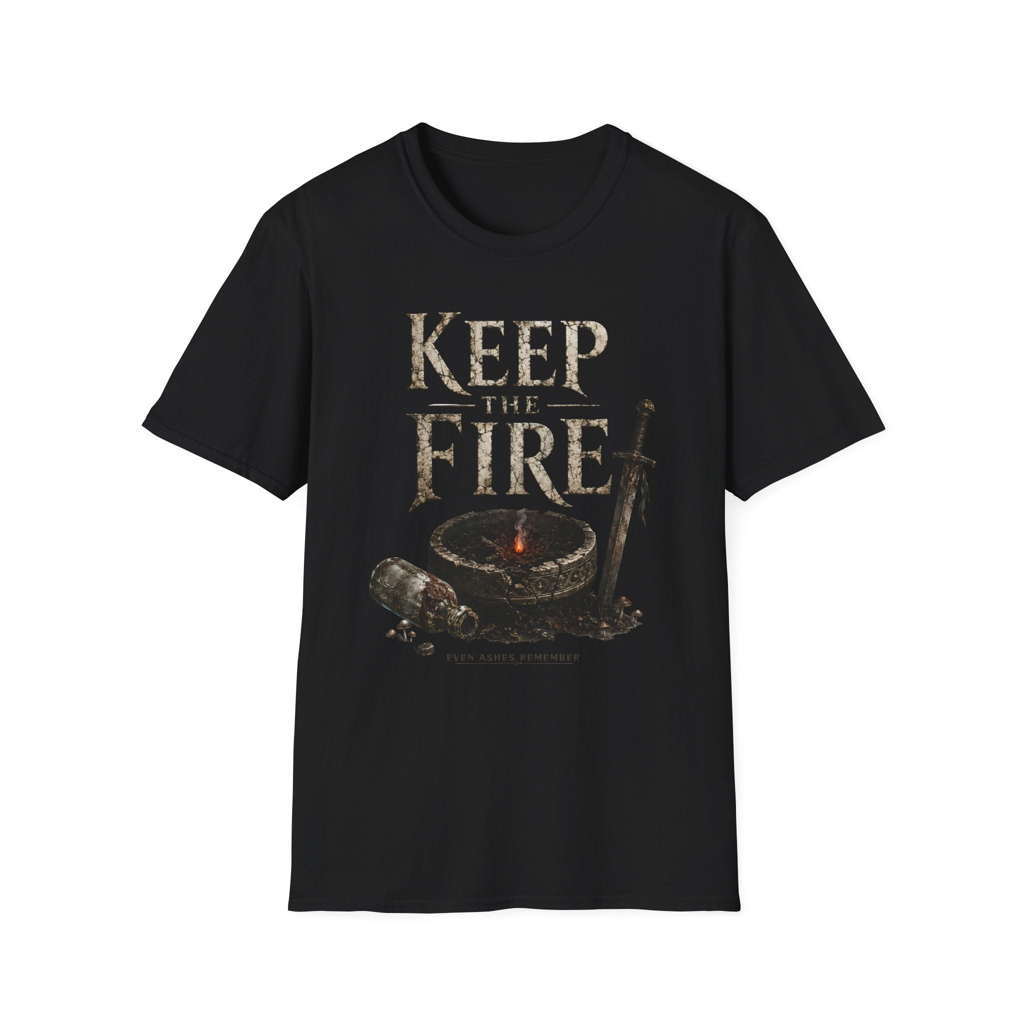 Keep the Fire T-Shirt - Medieval Sword & Cauldron Graphic