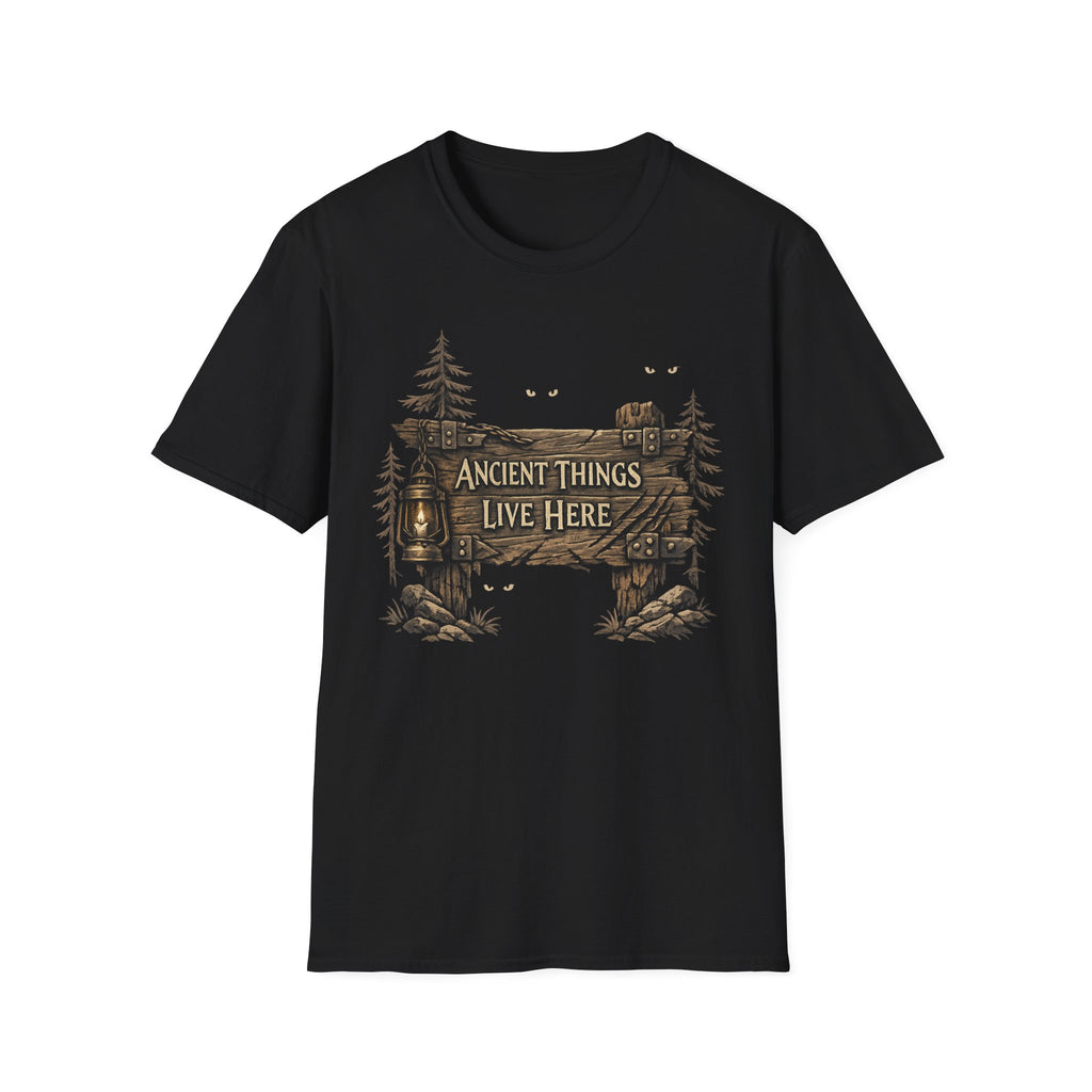 Ancient Things Live Here T-Shirt - Rustic Forest Fantasy Tee