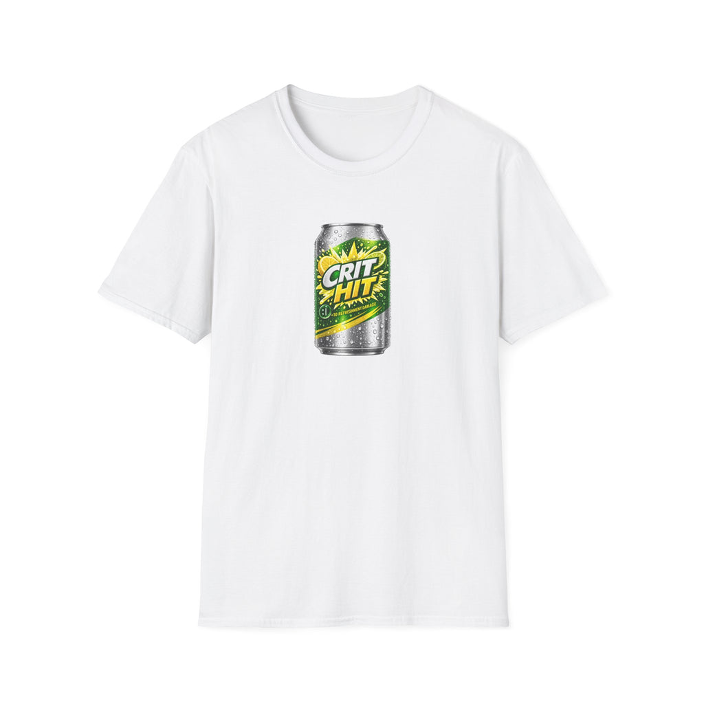 Crit Hit Citrus Soda Parody T-Shirt — Gamer Energy Drink Graphic Tee