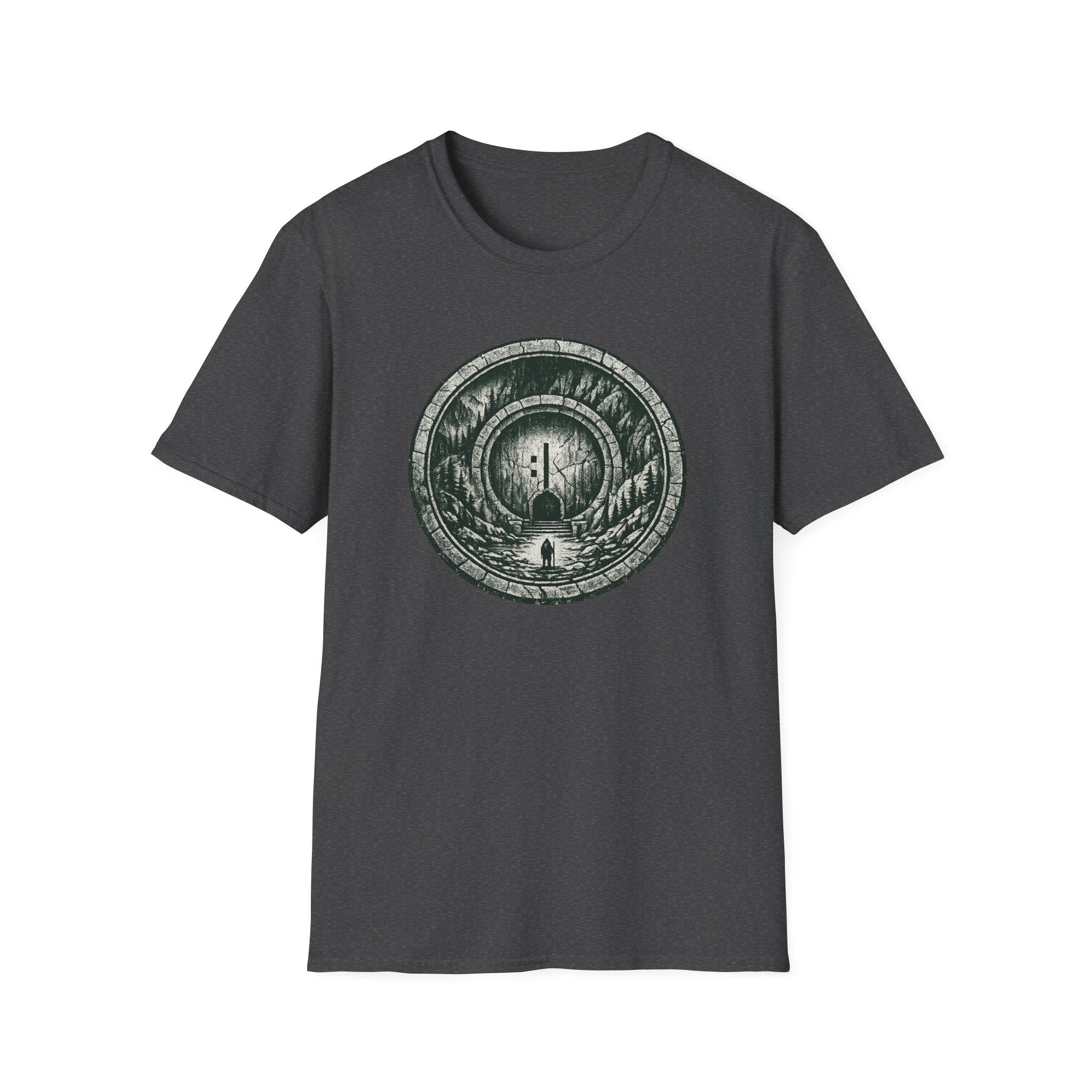 Mystic Forest Portal T-Shirt — Circular Woodland Scene with Moonlit Path
