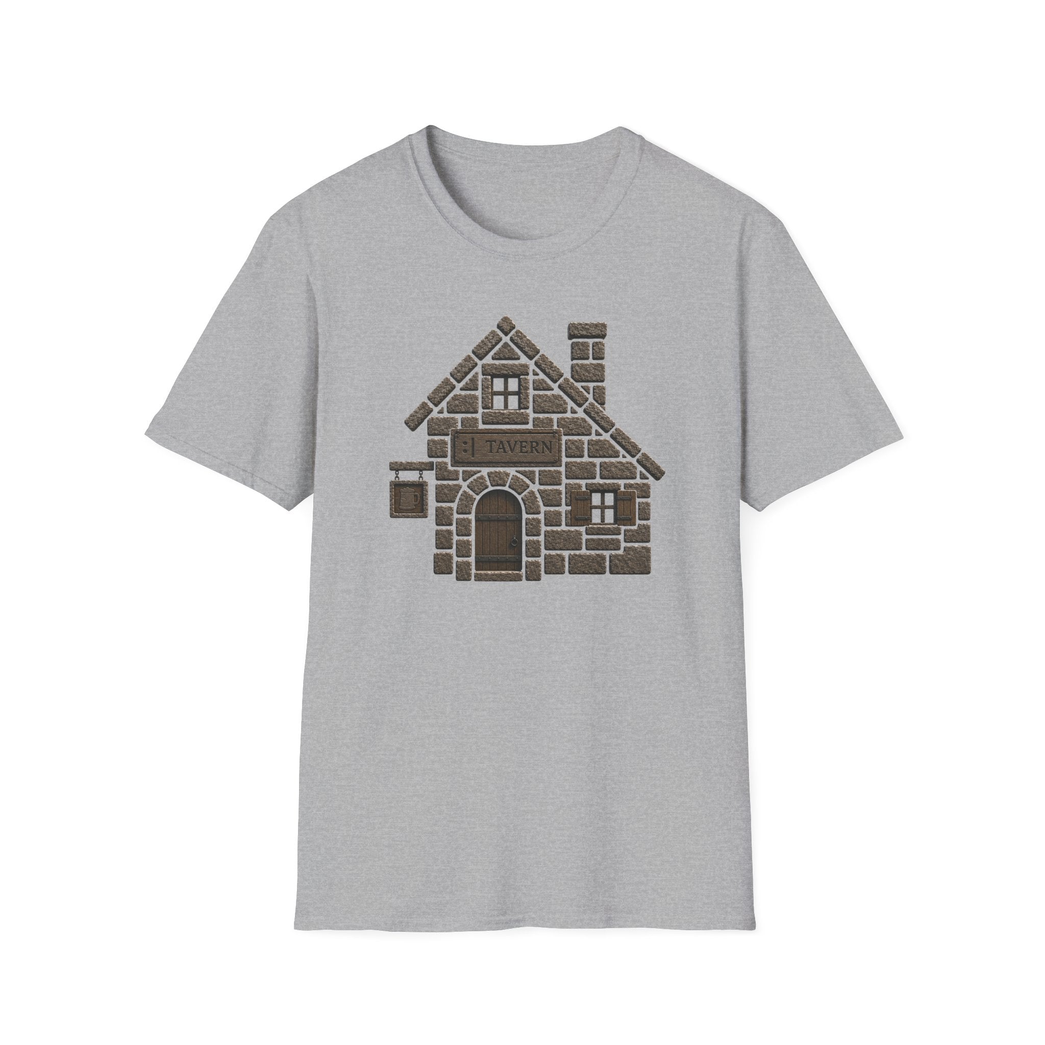 Stone Tavern Cottage T‑Shirt — Cozy Stone Pub Illustration Tee