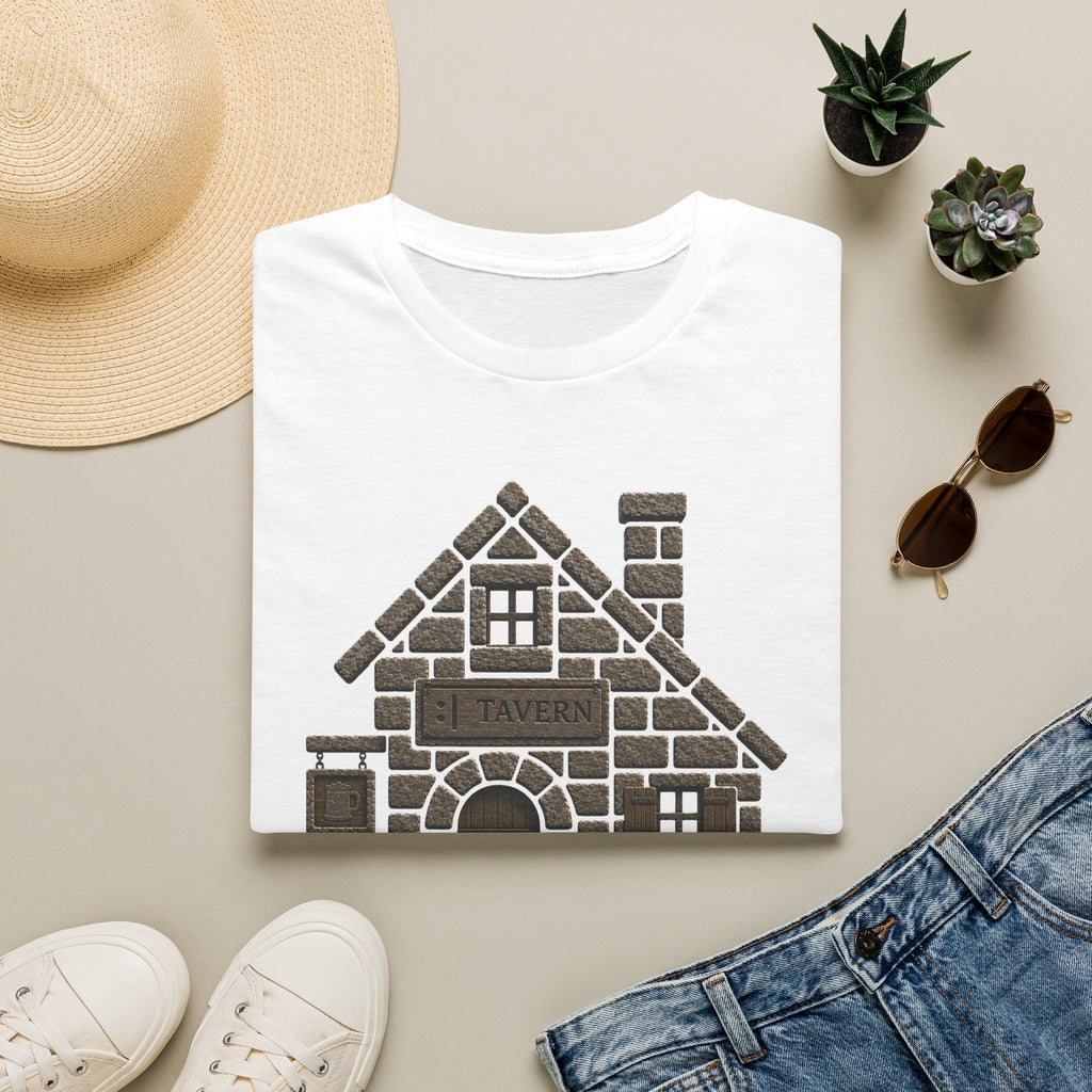 Stone Tavern Cottage T‑Shirt — Cozy Stone Pub Illustration Tee