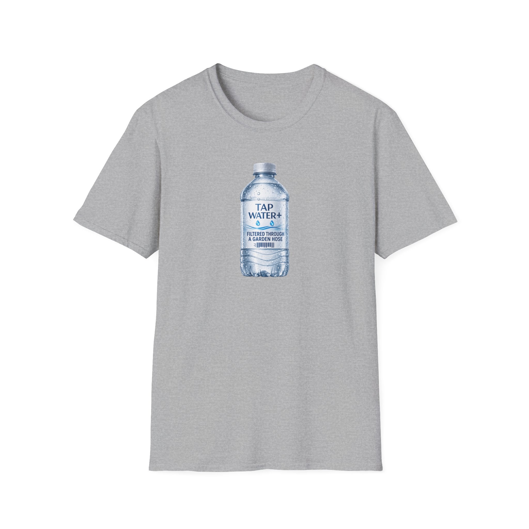 Tap Water+ Bottle: 'Filtered Through a Garden Hose' Funny Retro Graphic T‑Shirt