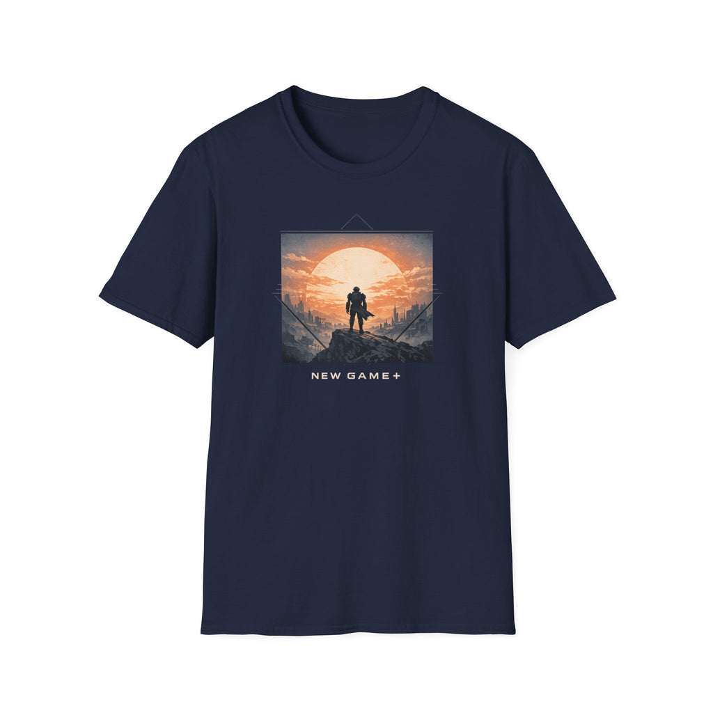 'New Game+' Sunset Wanderer T-Shirt - Silhouette Adventure Graphic Tee
