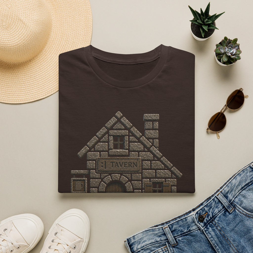 Stone Tavern Cottage T‑Shirt — Cozy Stone Pub Illustration Tee