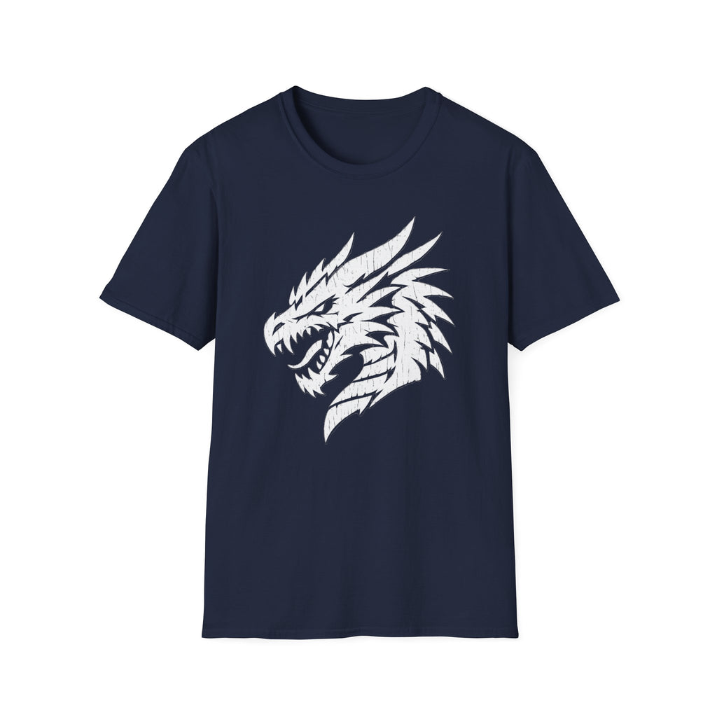 Dragon Head Graphic T-Shirt - Fierce White Mythical Creature Tee