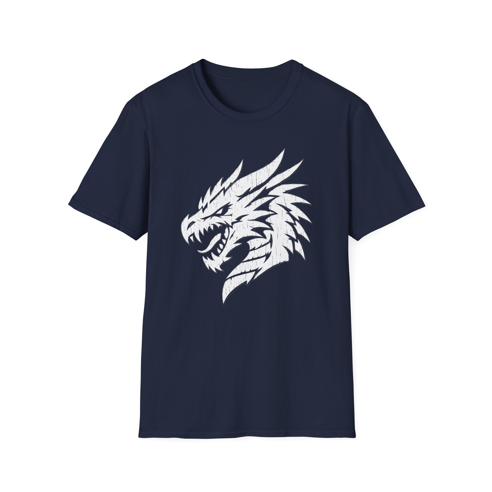 Dragon Head Graphic T-Shirt - Fierce White Mythical Creature Tee