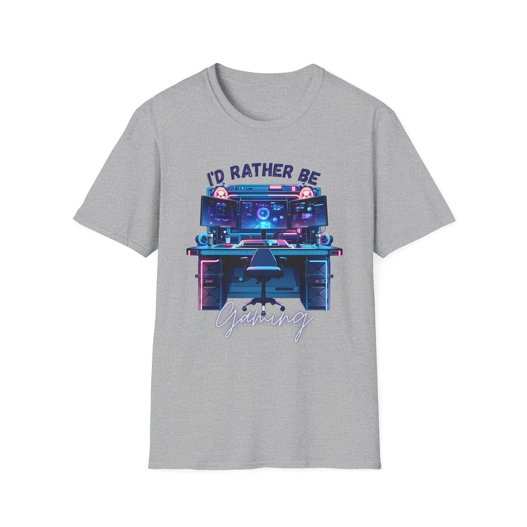 I'd Rather Be Gaming T‑Shirt — Retro Neon PC Gamer Tee