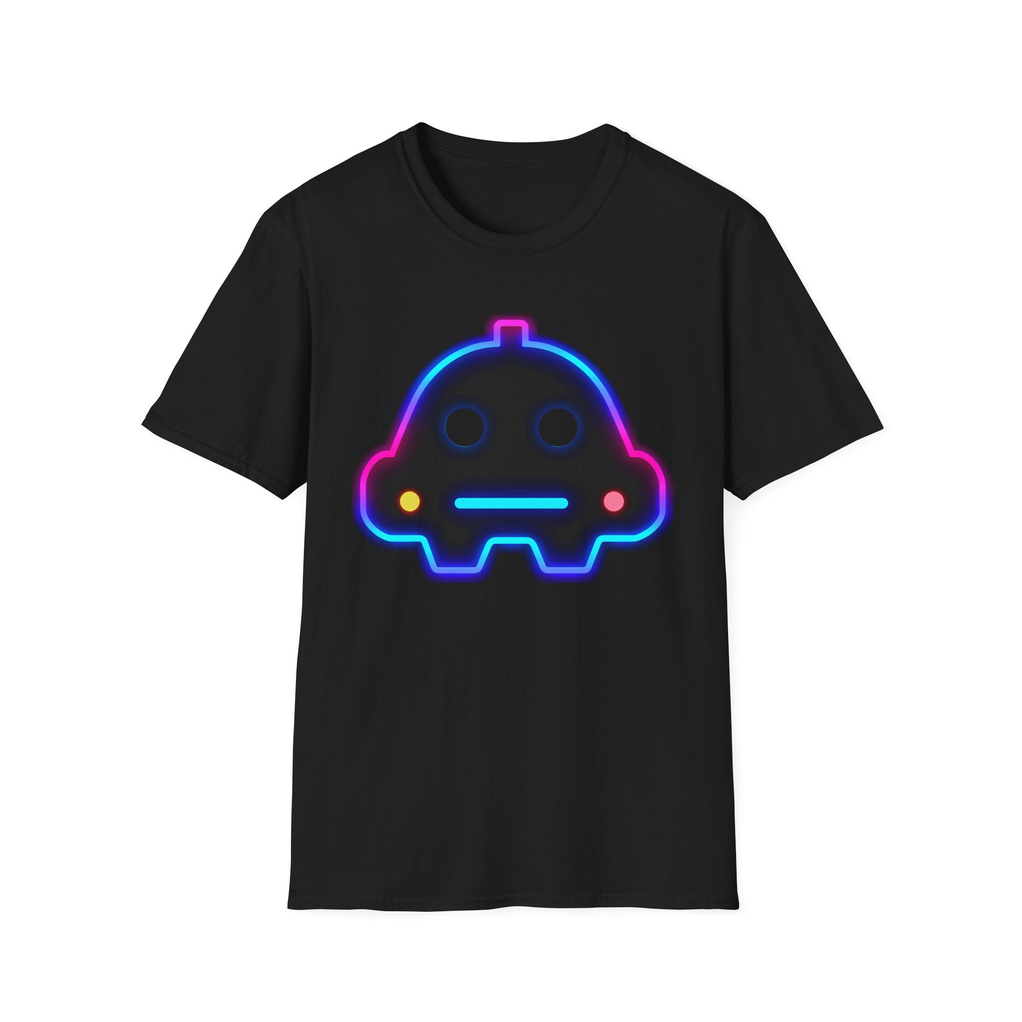 Neon Robot Tee - Retro Glowing Cute Bot Graphic T-Shirt