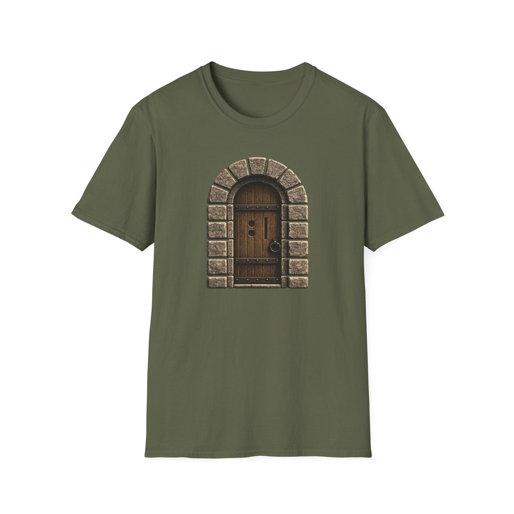 Medieval Mystery Stone Arch Door T-Shirt - Rustic Castle Entrance Graphic Tee