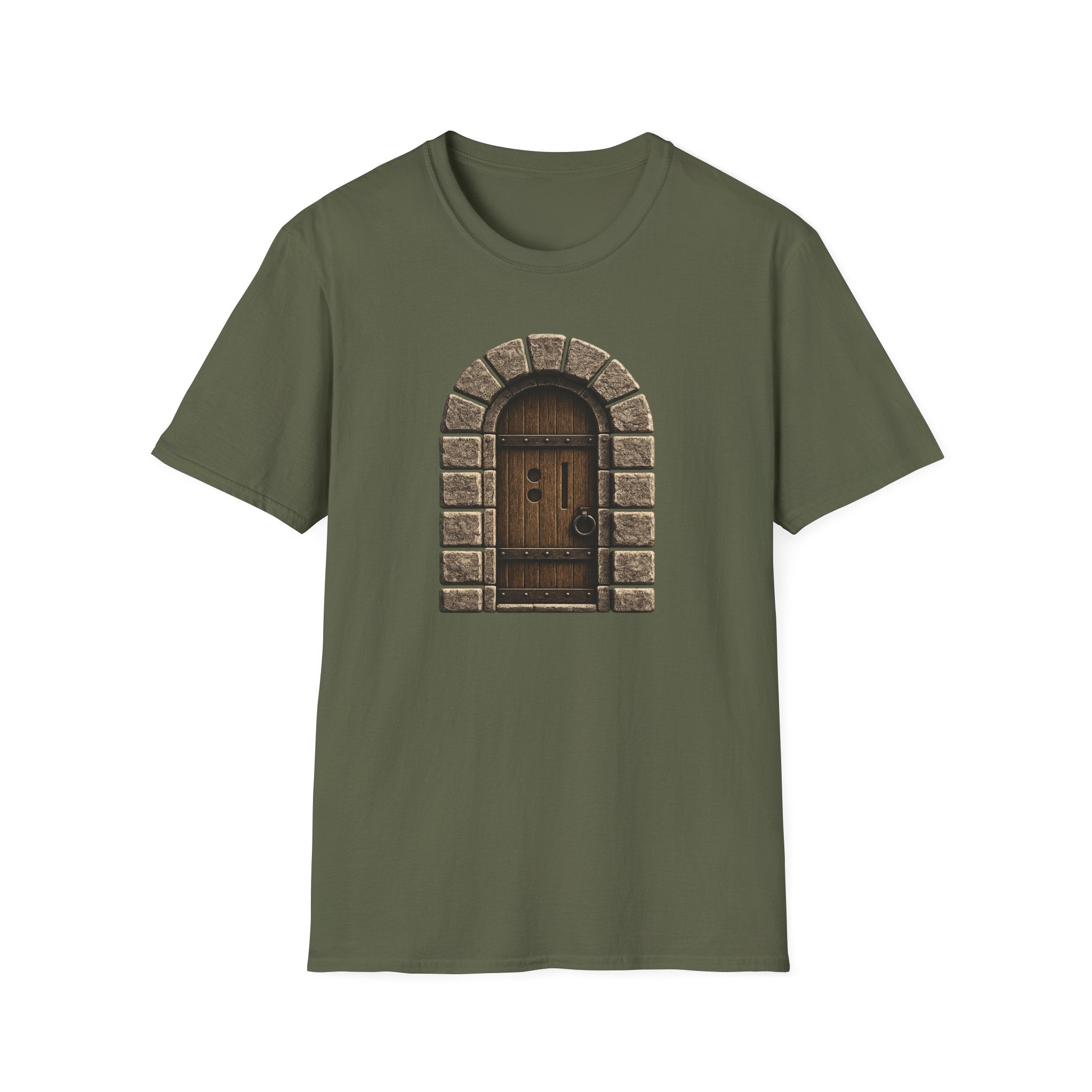 Medieval Mystery Stone Arch Door T-Shirt - Rustic Castle Entrance Graphic Tee