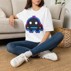 Neon Robot Tee - Retro Glowing Cute Bot Graphic T-Shirt