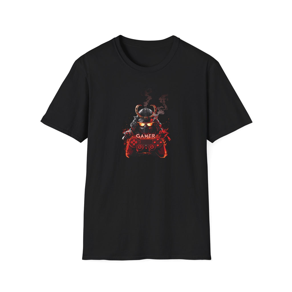 Samurai Gamer T-Shirt - Fiery Gaming Helmet Design