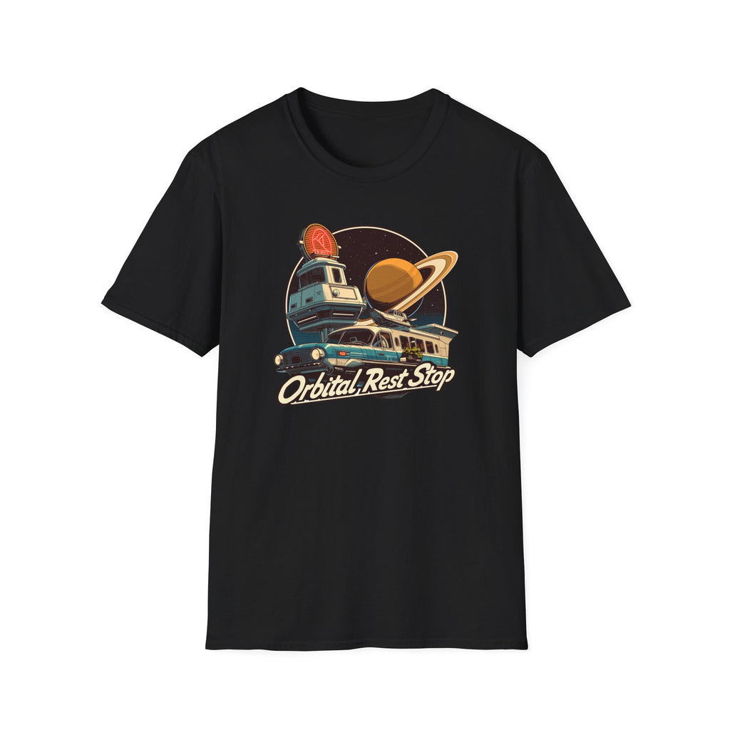 “Orbital Rest Stop” Vintage Camper & Saturn Graphic T-Shirt