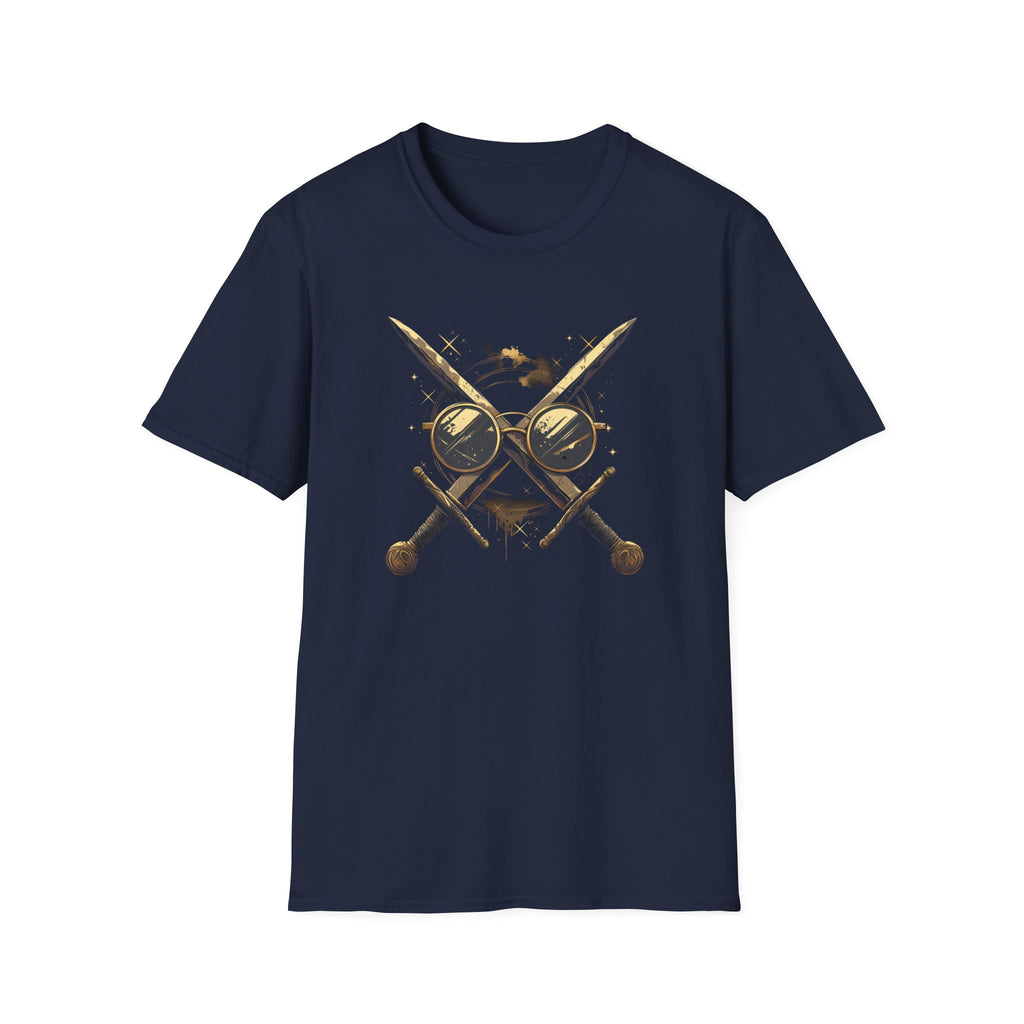 Weird Nerd Glasses Sword Face Graphic T-Shirt