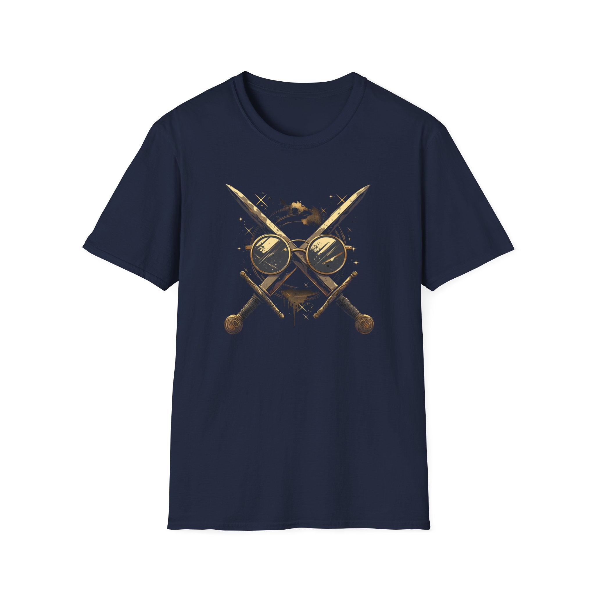 Weird Nerd Glasses Sword Face Graphic T-Shirt