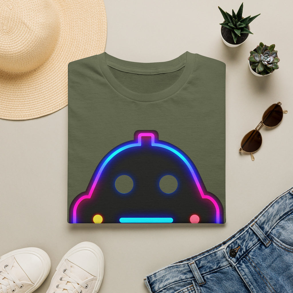 Neon Robot Tee - Retro Glowing Cute Bot Graphic T-Shirt