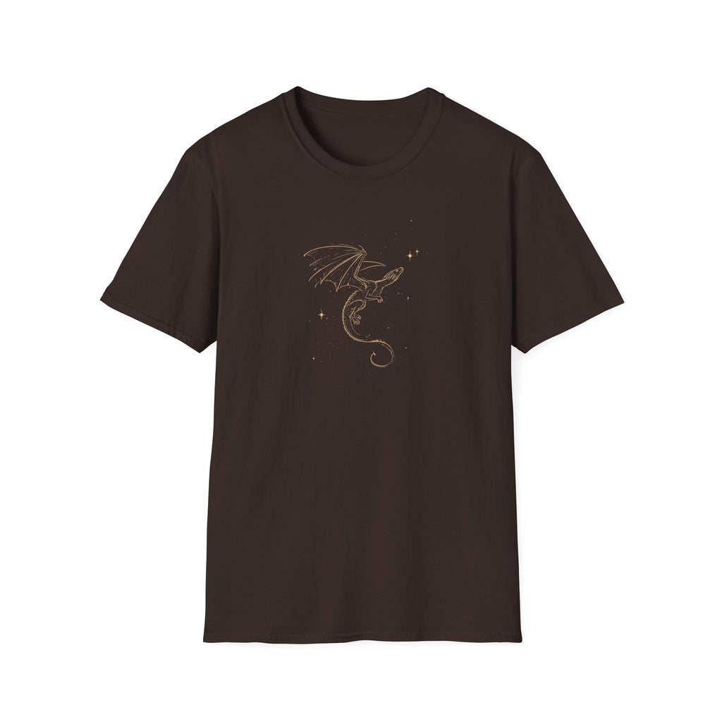 Dragon Outline Tee — Minimal Gold Foil Mythical Dragon T-Shirt