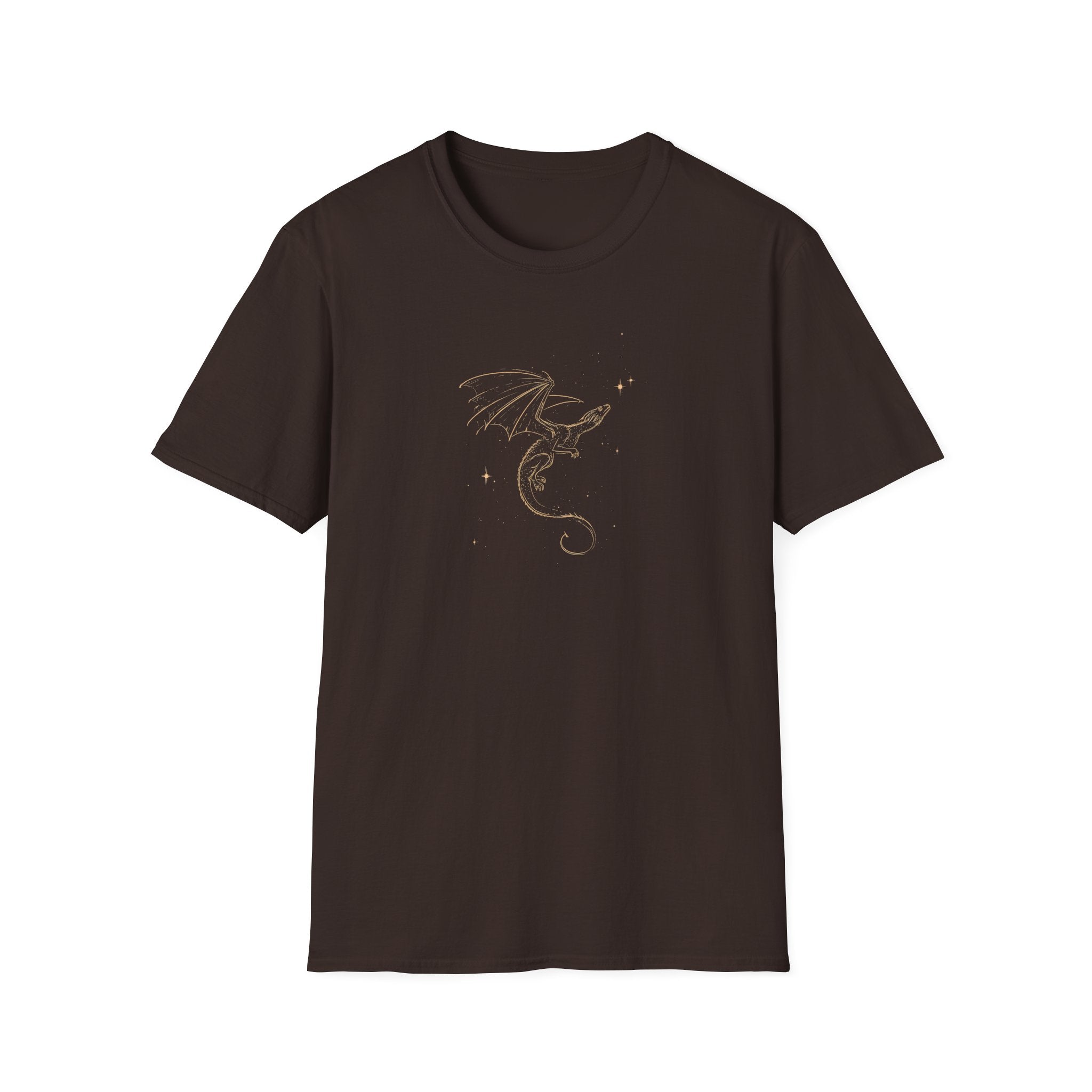 Dragon Outline Tee — Minimal Gold Foil Mythical Dragon T-Shirt