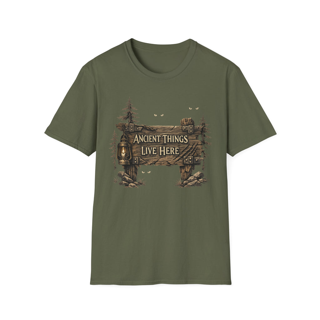 Ancient Things Live Here T-Shirt - Rustic Forest Fantasy Tee