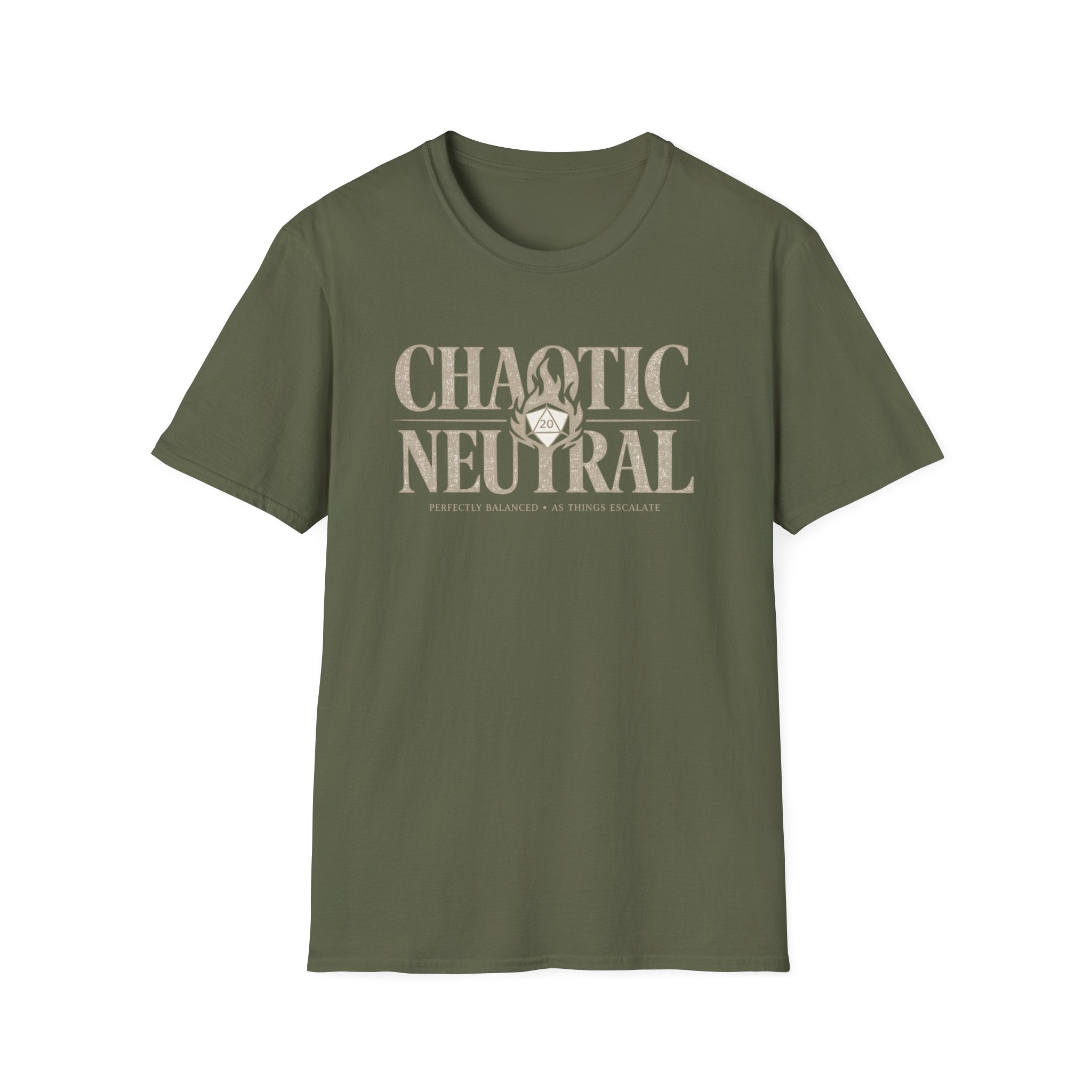 Chaotic Neutral T-Shirt — D20 Flame RPG Gamer Tee (Perfectly Balanced)