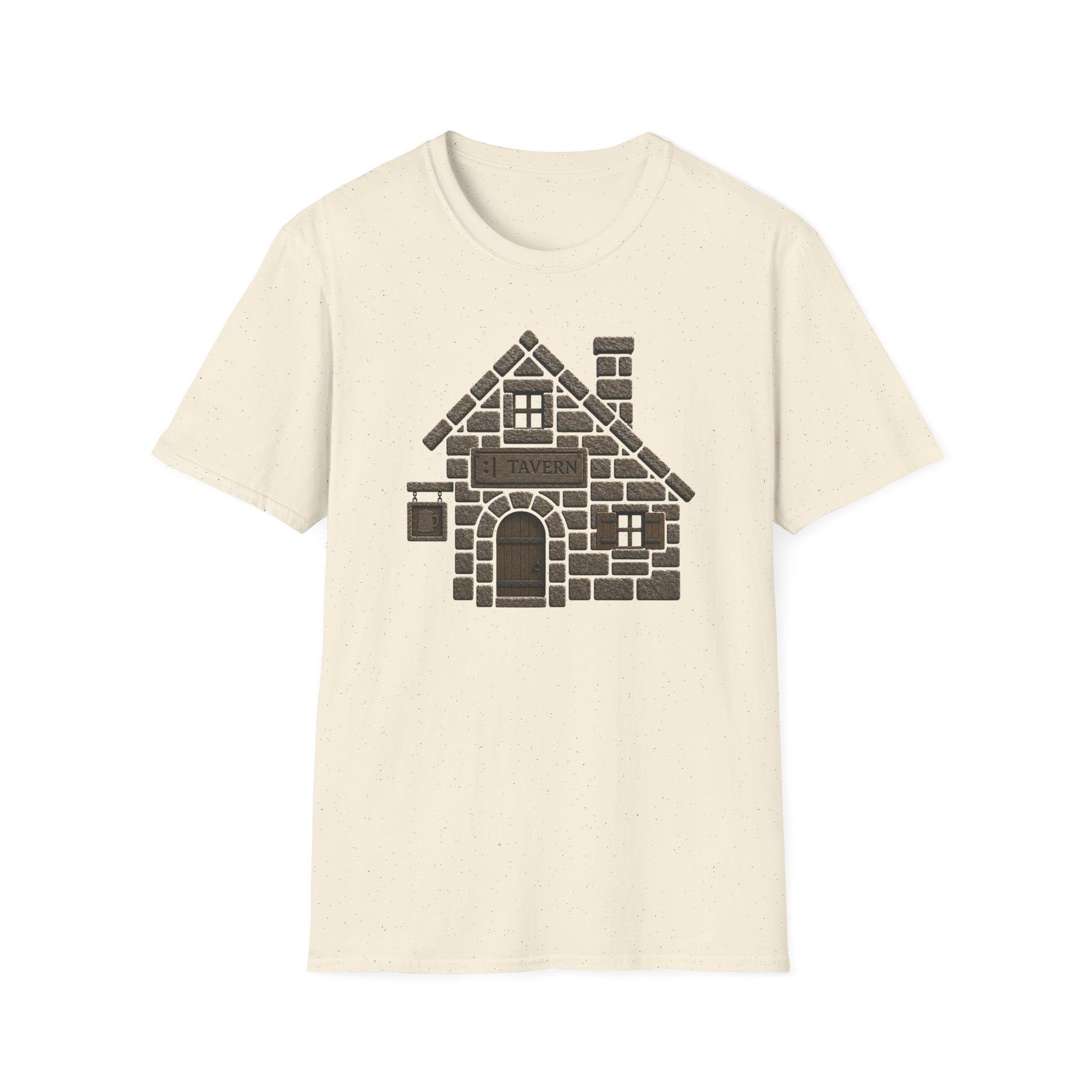 Stone Tavern Cottage T‑Shirt — Cozy Stone Pub Illustration Tee