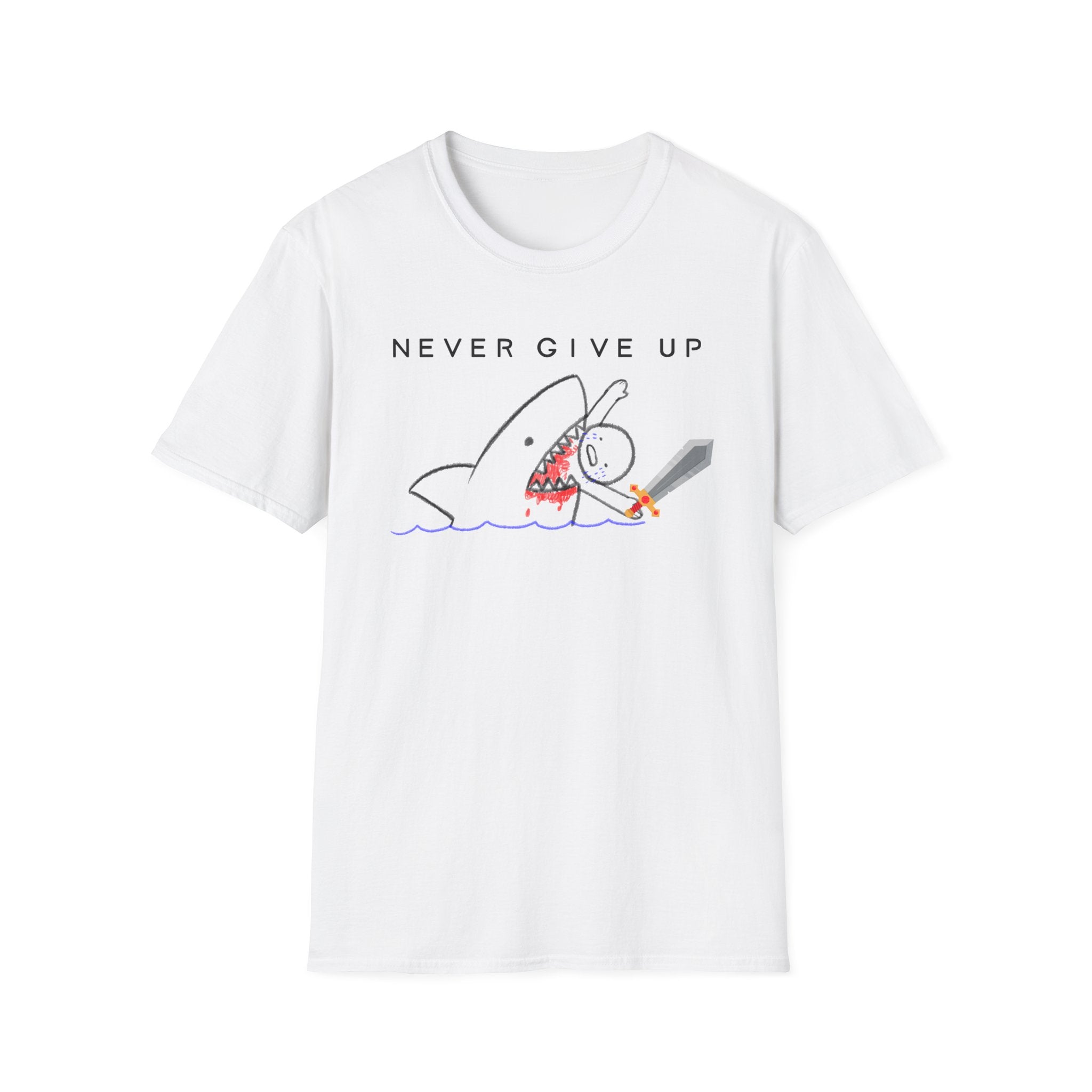 Never Give Up Shark T-Shirt - Gamer Addition