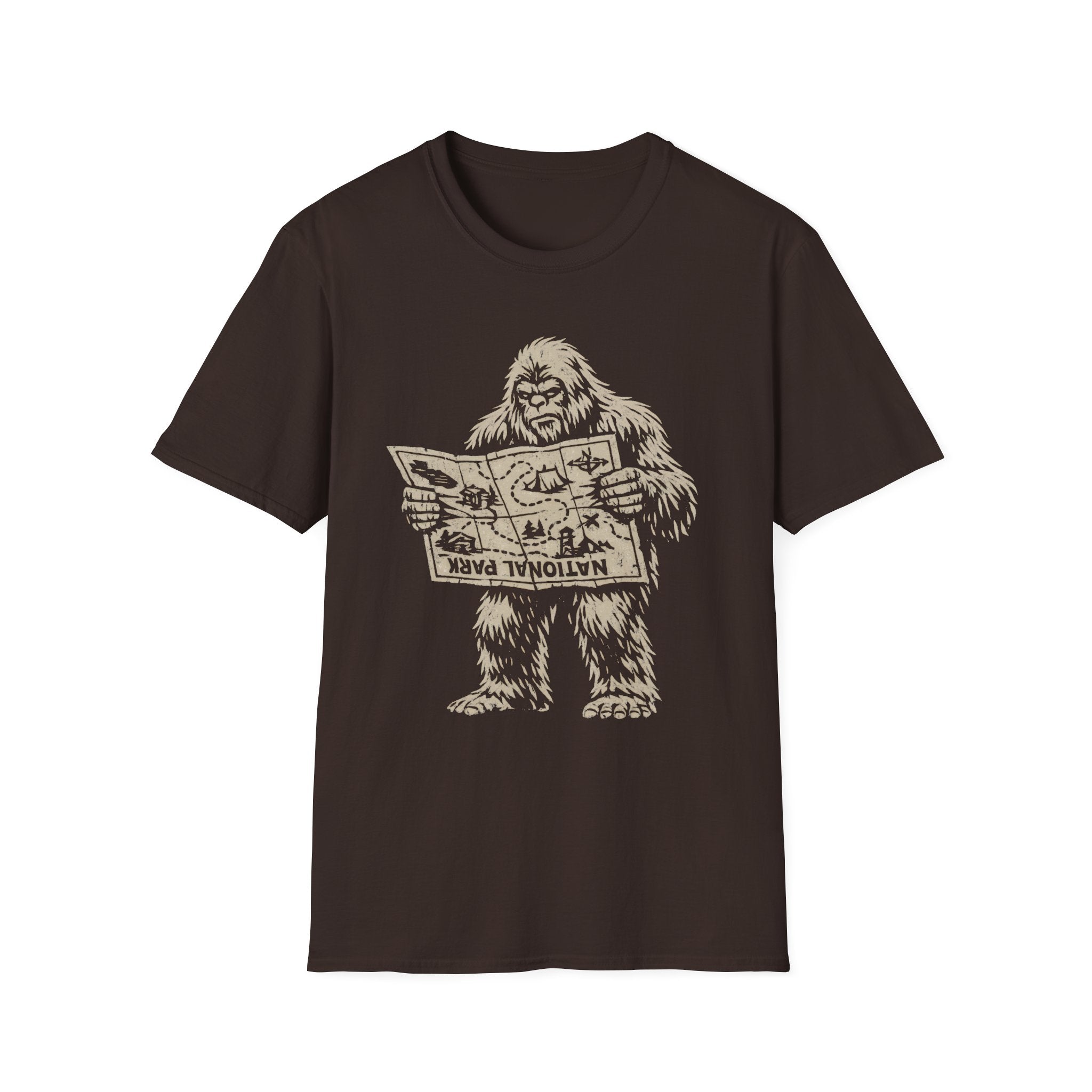 Confused Bigfoot Reading Map T-Shirt