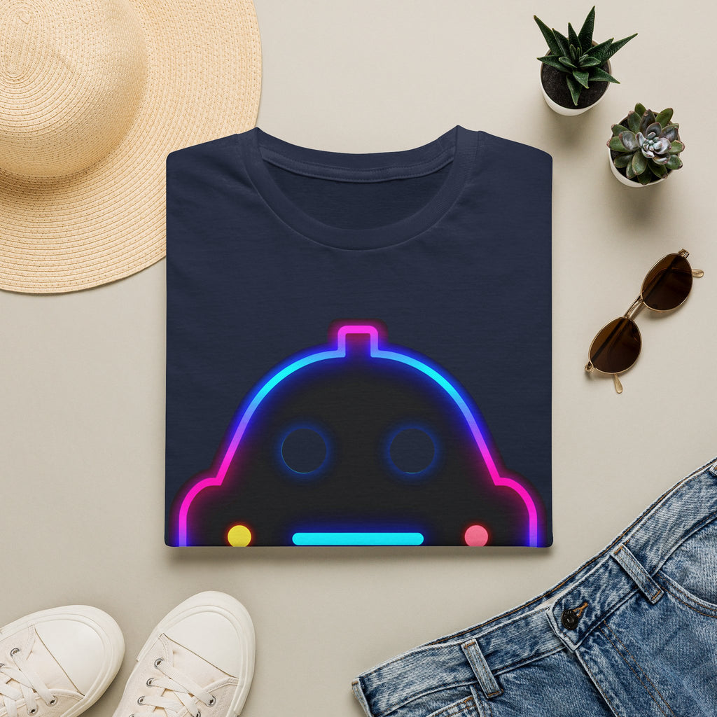 Neon Robot Tee - Retro Glowing Cute Bot Graphic T-Shirt