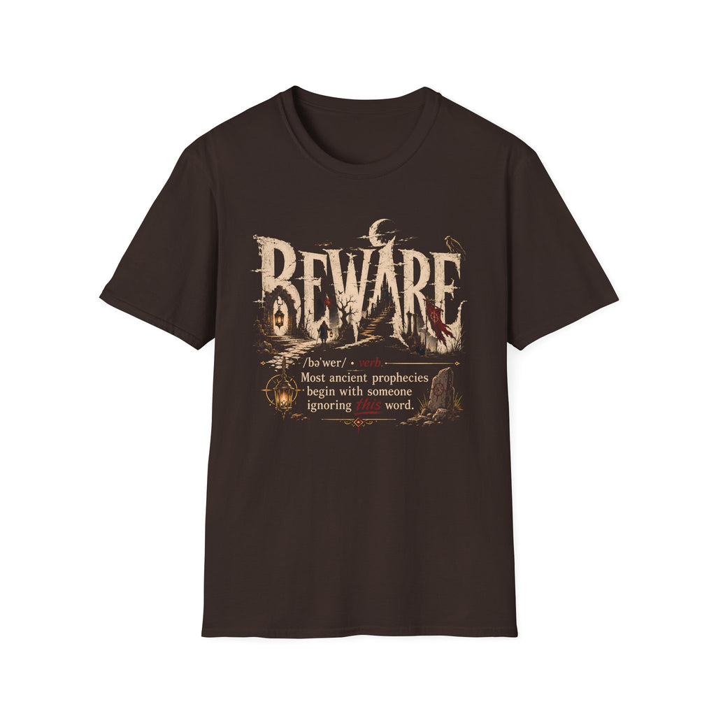 Beware Gothic Tee - Vintage Dark Fantasy Graphic T-Shirt