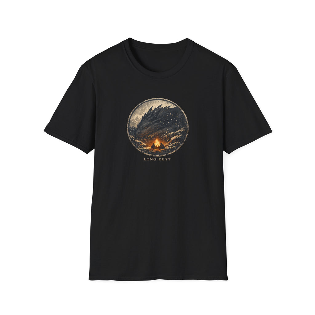 'Long Rest' Dragon Campfire T-Shirt — Night Sky Fantasy Graphic Tee