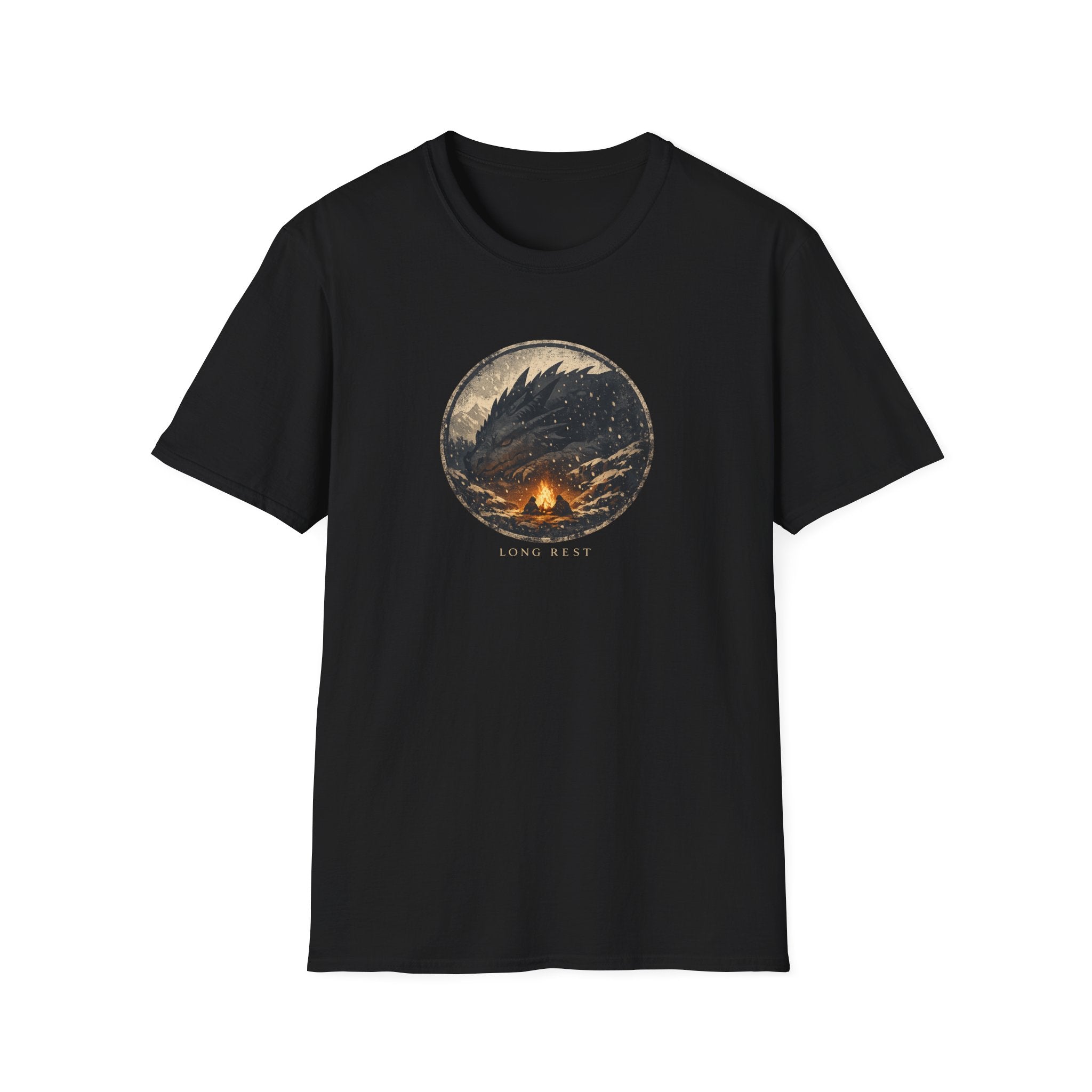 'Long Rest' Dragon Campfire T-Shirt — Night Sky Fantasy Graphic Tee