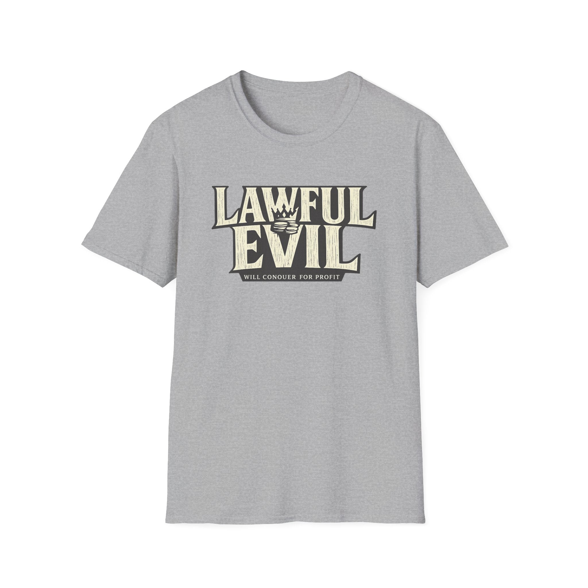 Lawful Evil Graphic Tee — "Will Conquer for Profit" D&D Inspired T-Shirt