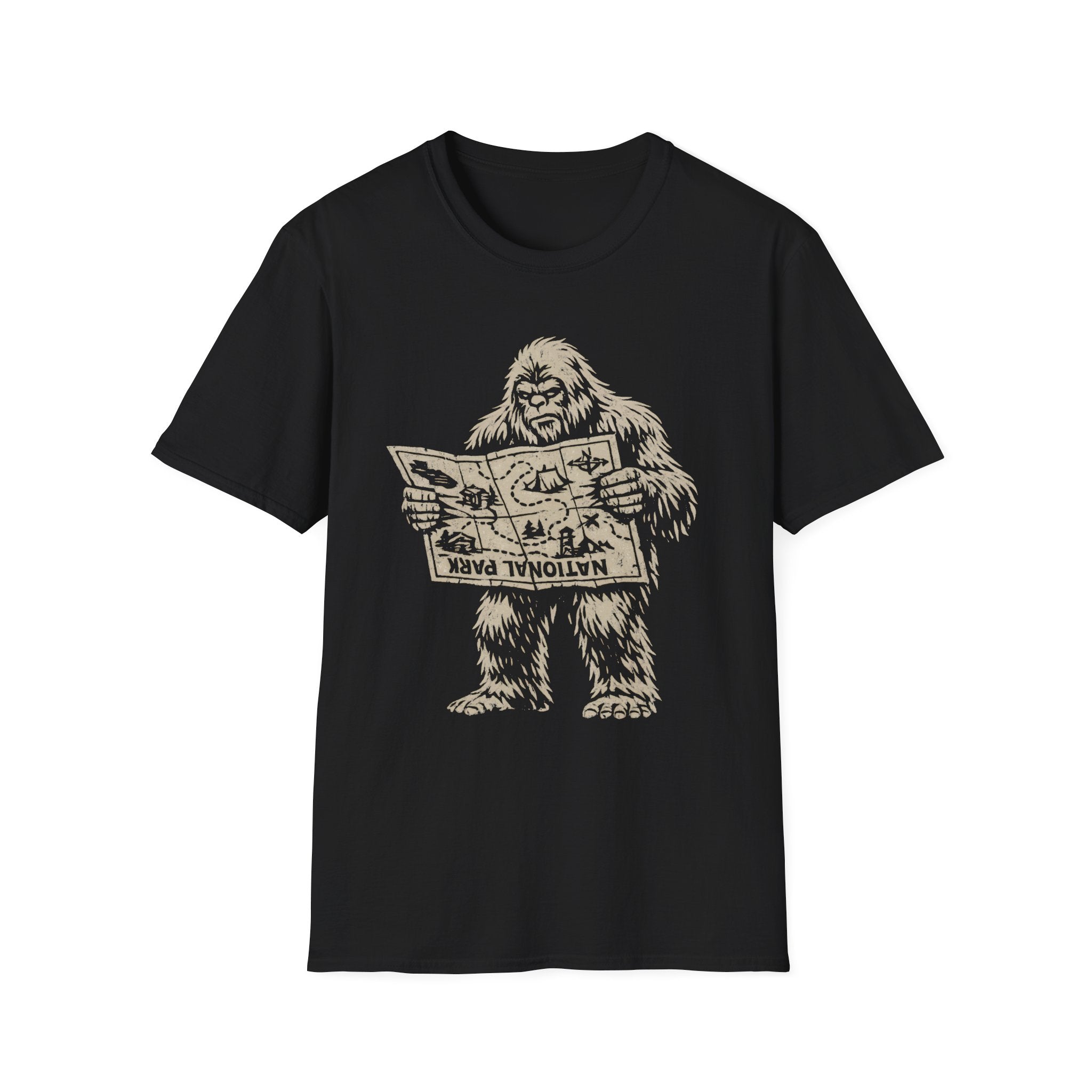Confused Bigfoot Reading Map T-Shirt