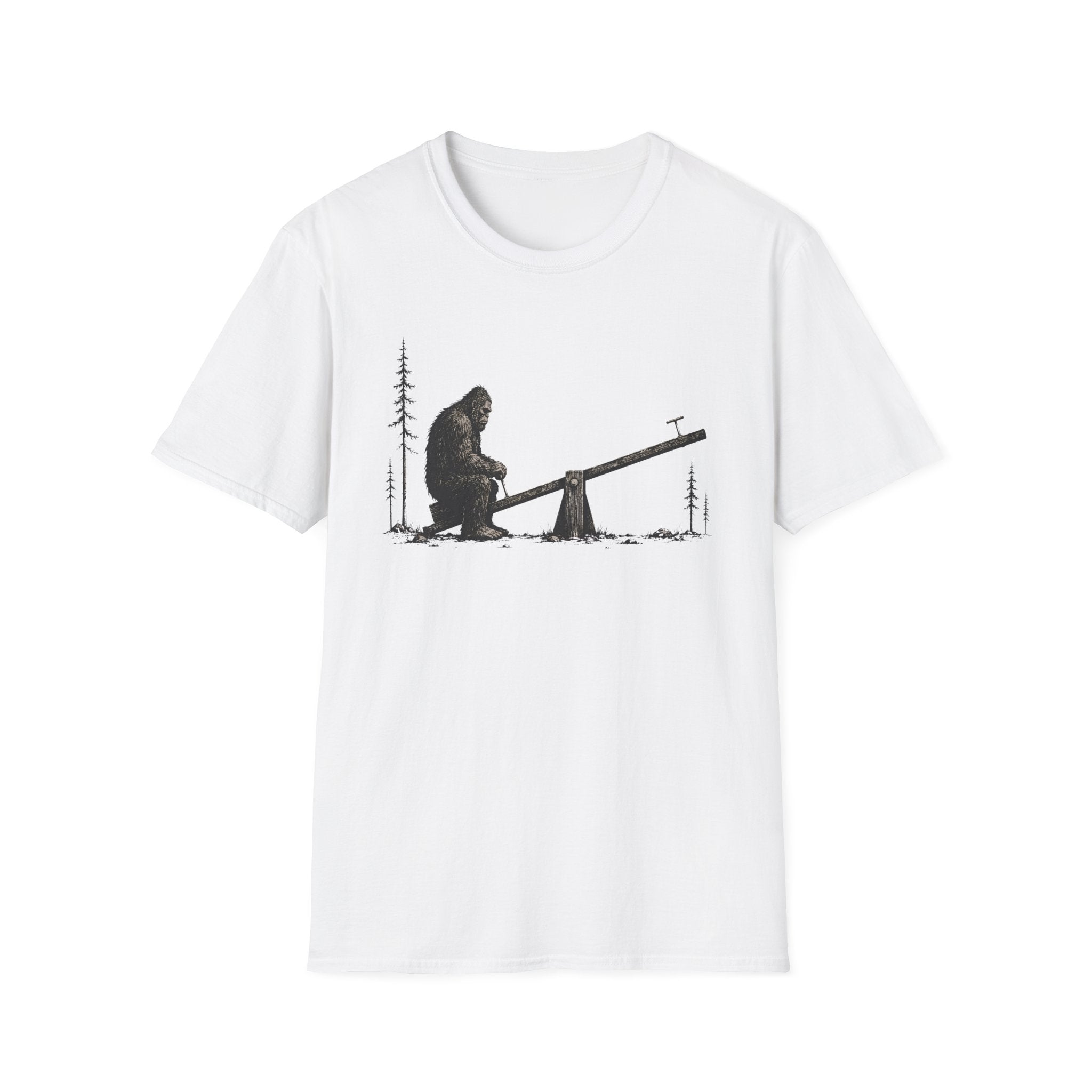Bigfoot Seesaw T‑Shirt - Humorous Sasquatch Lonely Tee
